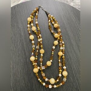 Multi-Strand natural stones  and glass & Pearl Bead Necklace - Women Jewelry